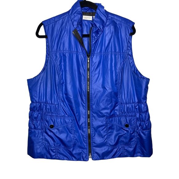 Chicos Zenergy Blue Vest Jacket Chicos Size 3 / US XL 16 Ruched Waist Full Zip - Picture 1 of 7
